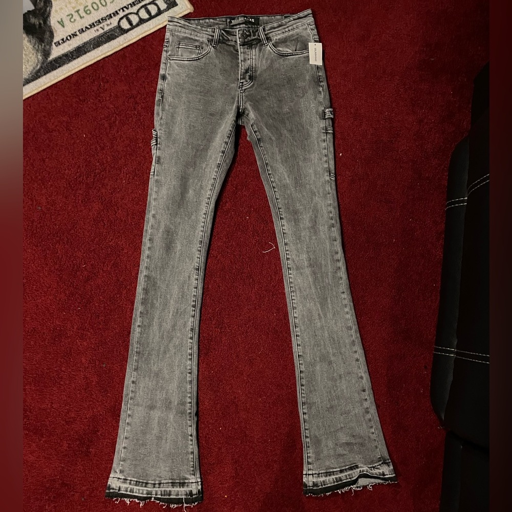 Grey Skinny stacked jeans
